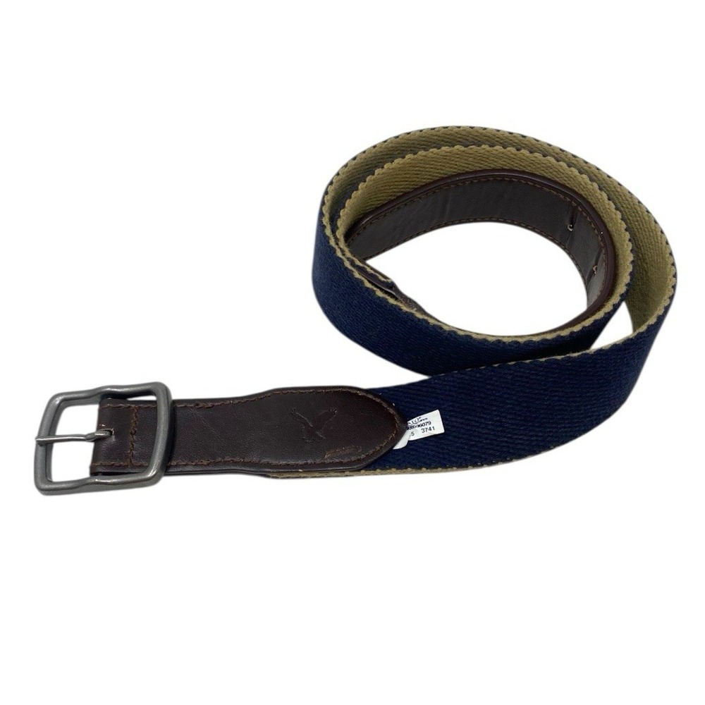 American Eagle Mens Reversible Webbed Canvas Belt Navy & Khaki Size 34" - 38 "